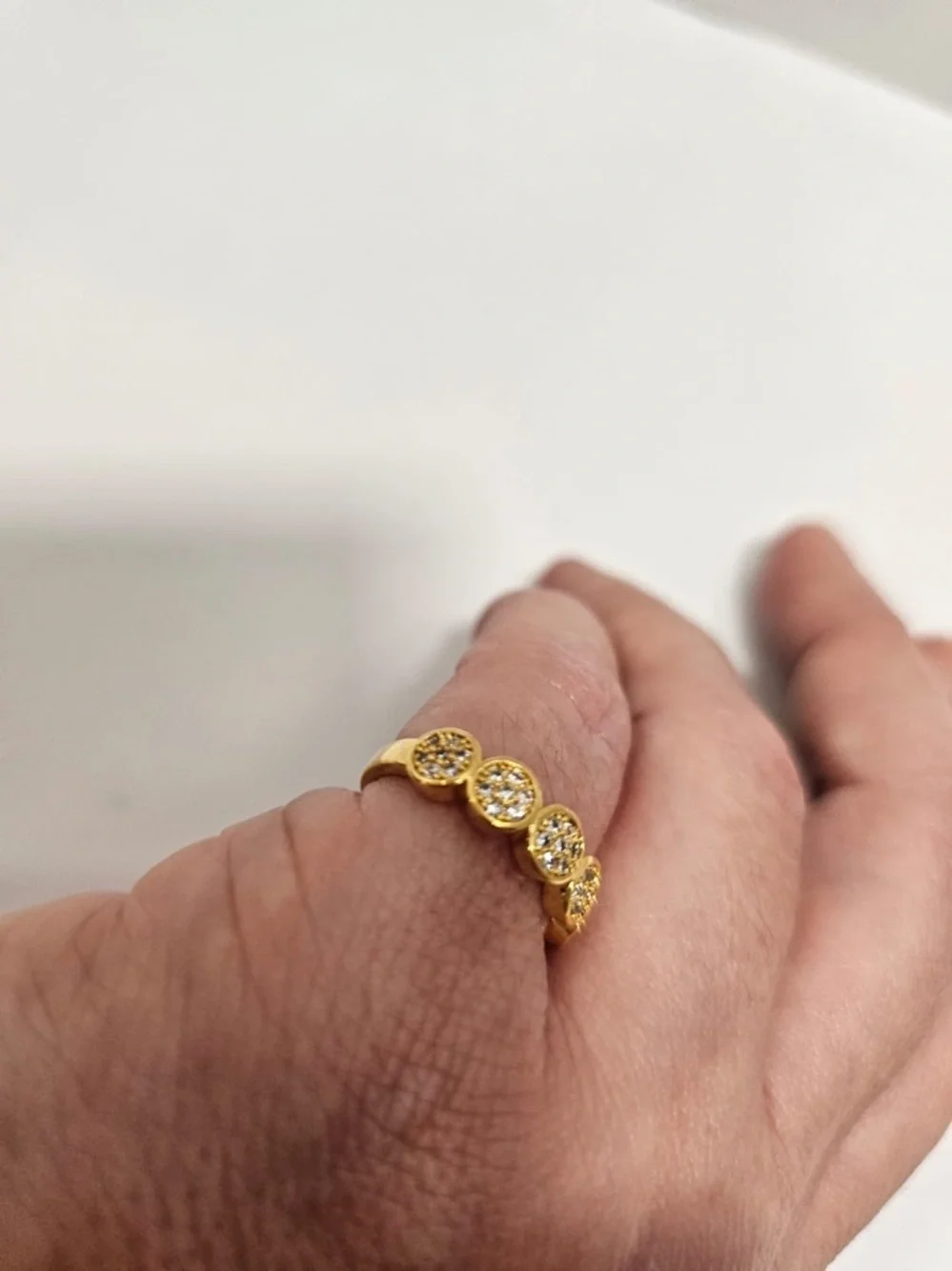 New Gold Plated Pave Circle Statement Ring - Sparkling Crystal Band - Size 6